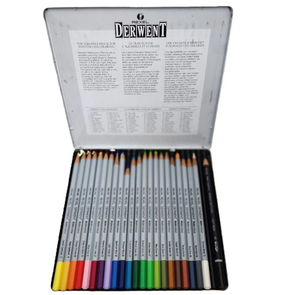 RARE DISCONTINUED Rexel Derwent Professional Watercolor Pencil Set in Metal Case